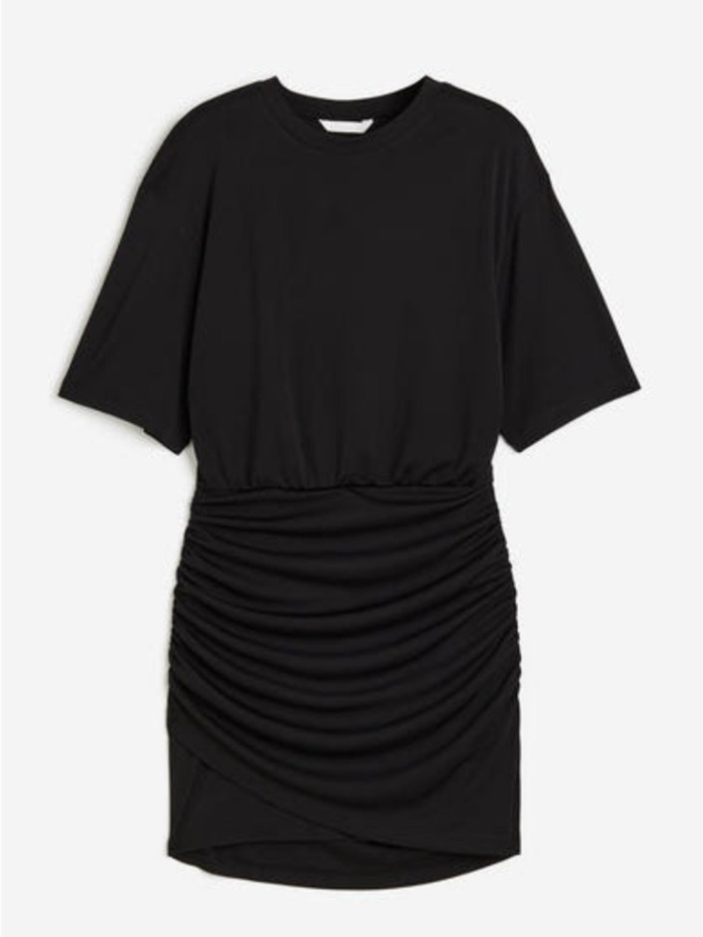 H&M Black Ruched Short-Sleeve Mini Dress